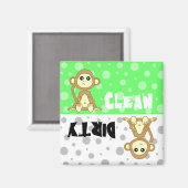 可愛いモンキークリーン/汚い食洗機マグネット マグネット (正面/裏面)