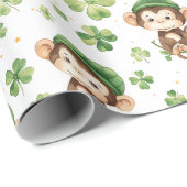 可愛いモンキーグリーンハットシャームロックサンパトリックの日 ラッピングペーパー (ロールコーナー)