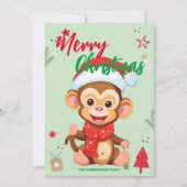 可愛いモンキーサンタクリスマスホリデーファミリーネームキ シーズンカード (正面)