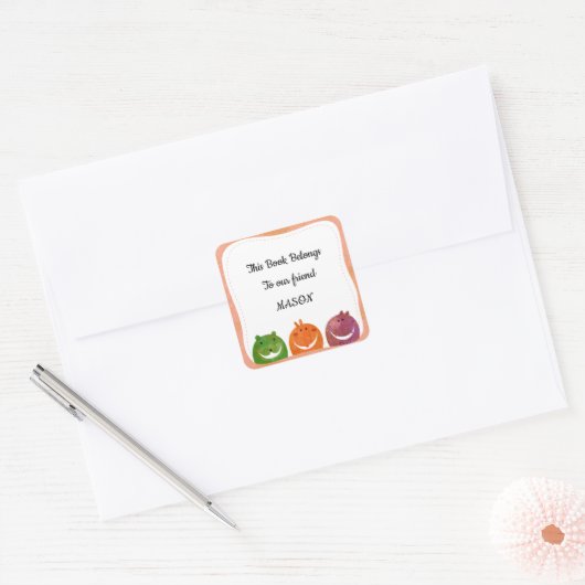 可愛いモンスターあなたの名前を追加テンプレート蔵書票 スクエアシール (封筒)