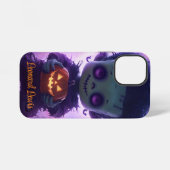 可愛いモンスターがハロウィーンのカボチャのちょうちんハロウィンを保持 iPhoneケース (裏面横)