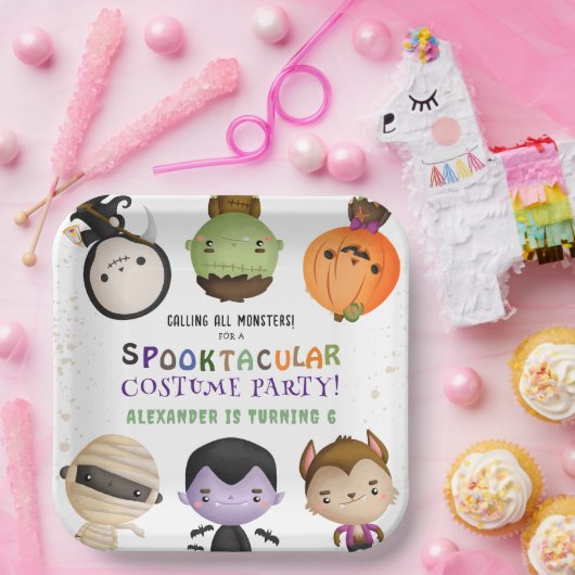 可愛いモンスターキッズコスチュームハロウィーン誕生日パーティー ペーパープレート (パーティー)