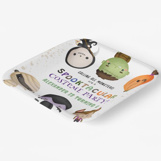 可愛いモンスターキッズコスチュームハロウィーン誕生日パーティー ペーパープレート (傾斜あり)