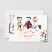 可愛いモンスターコスチュームパーティーハロウィン感謝していユー サンキューカード (正面)