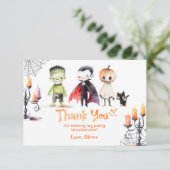 可愛いモンスターコスチュームパーティーハロウィン感謝していユー サンキューカード (スタンド正面)