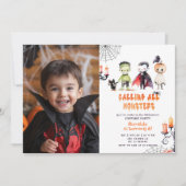 可愛いモンスターズ衣装パーティー男の子の誕生日 招待状 (正面)