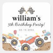 可愛いモンスタートラックバッシュカーレースフラグ誕生日 スクエアシール (正面)