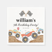 可愛いモンスタートラックバッシュカーレースフラグ誕生日 スタンダードカクテルナプキン (正面)