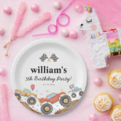 可愛いモンスタートラックバッシュカーレースフラグ誕生日 ペーパープレート (パーティー)