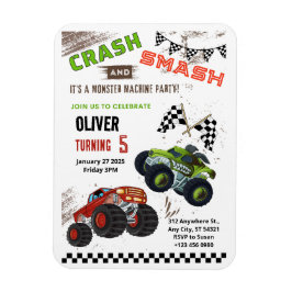 可愛いモンスタートラック子供の誕生日フレキシブルカード マグネット