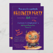 可愛いモンスターバッシュハロウィーンの衣装パーティー 招待状 (正面/裏面)