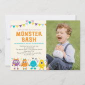 可愛いモンスターバッシュ写真誕生日パーティー 招待状 (正面)