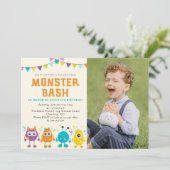 可愛いモンスターバッシュ写真誕生日パーティー 招待状 (スタンド正面)