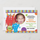 可愛いモンスターバースデーパーティフォト招待状 招待状 (正面)