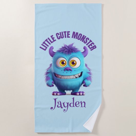 可愛いモンスターパープルパーソナライズされたホーン ビーチタオル (正面)