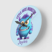 可愛いモンスターパープルパーソナライズされたホーン ラウンド壁時計 (傾斜)