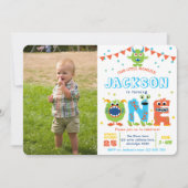 可愛いモンスターボーイ1歳の誕生日の写真 招待状 (正面)