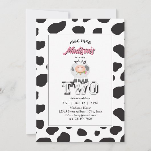 可愛いモー私は2牛のプリントファーム誕生日写真 招待状 (正面)