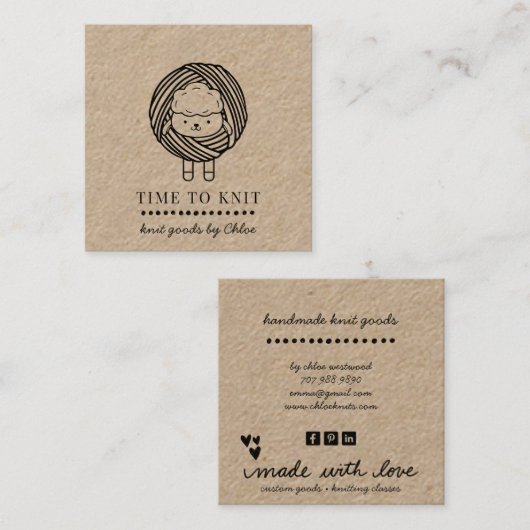 可愛いヤーン手作りニットグッズ筏 スクエア名刺 (正面/裏面)