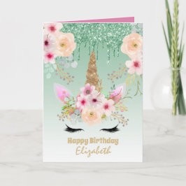 可愛いユニコーンかわいらしファンタジーガーリーグリーンピンク カード