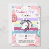 可愛いユニコーンで誕生日に招待。 招待状 (正面)