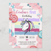 可愛いユニコーンで誕生日に招待。 招待状 (正面/裏面)
