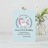 可愛いユニコーンのローレル。バースデー.サンキュー. 招待状 (スタンド正面)