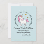 可愛いユニコーンのローレル。バースデー.サンキュー. 招待状 (正面)
