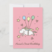 可愛いユニコーンのローレル。バースデー.サンキュー. 招待状 (裏面)