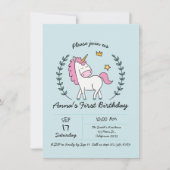 可愛いユニコーンのローレル。誕生日 招待状 (正面)