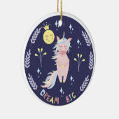 可愛いユニコーンの夢ビッグネイビーブルー セラミックオーナメント (右)