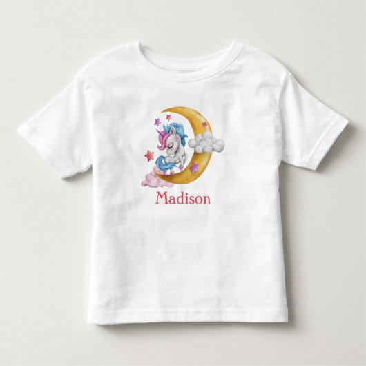 可愛いユニコーンガーリームーンクラウドピンク トドラーTシャツ (正面)