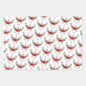 可愛いユニコーンクリスマスパッターズレッドホワイトグリーン ラッピングペーパーシート (正面2)