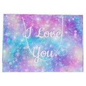 可愛いユニコーングリッター私はあなたを愛しパーソナライズされたている ラージペーパーバッグ (裏面)