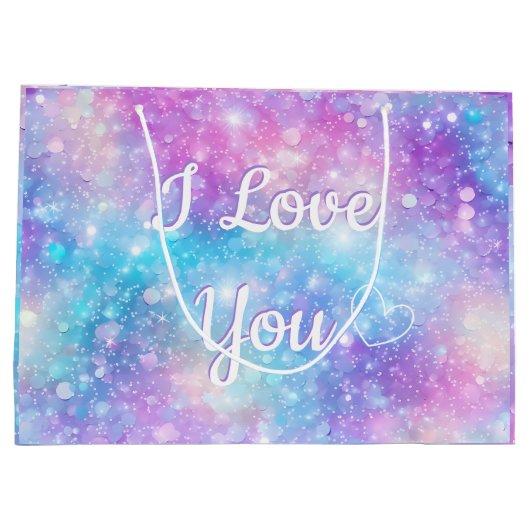 可愛いユニコーングリッター私はあなたを愛しパーソナライズされたている ラージペーパーバッグ (裏面)