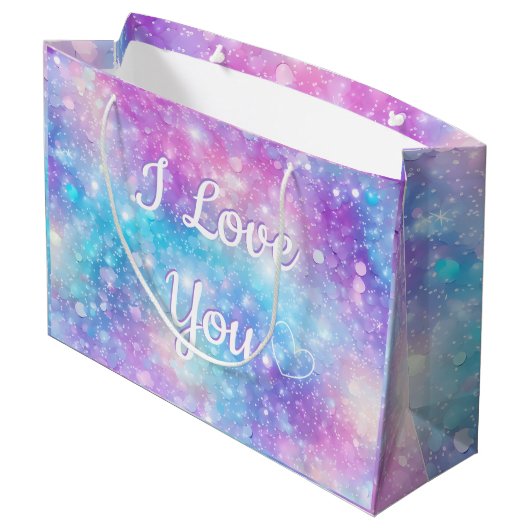 可愛いユニコーングリッター私はあなたを愛しパーソナライズされたている ラージペーパーバッグ (裏面アングル)