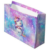 可愛いユニコーングリッター私はあなたを愛しパーソナライズされたている ラージペーパーバッグ (正面アングル)