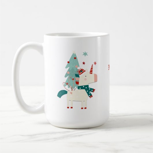 可愛いユニコーンツリースターチャイルドネームラブサンタ コーヒーマグカップ (左)