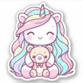 可愛いユニコーンテディベアカスタムカットビニールのステッカー シール (正面)