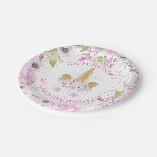 可愛いユニコーンピンクの誕生日パーティーWhimicalArtwork™ ペーパープレート (アングル)