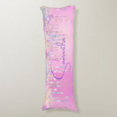 可愛いユニコーンピンクフェイクグリッタードリップモノグラム ボディピロー (正面縦)