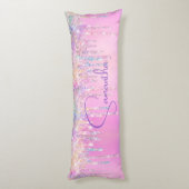 可愛いユニコーンピンクフェイクグリッタードリップモノグラム ボディピロー (裏面 (縦))