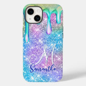 可愛いユニコーンブルーピンクグリッタードリップスモノグラム Case-Mate iPhoneケース (裏面)