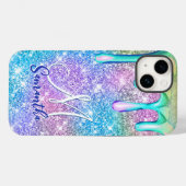 可愛いユニコーンブルーピンクグリッタードリップスモノグラム Case-Mate iPhoneケース (裏面 (横))