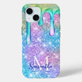 可愛いユニコーンブルーピンクグリッタードリップスモノグラム Case-Mate iPhoneケース (裏面)