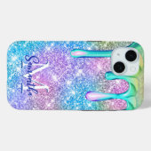 可愛いユニコーンブルーピンクグリッタードリップスモノグラム Case-Mate iPhoneケース (裏面 (横))