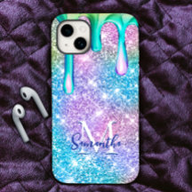 可愛いユニコーンブルーピンクグリッタードリップスモノグラム