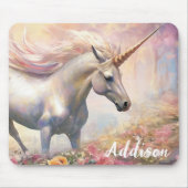 可愛いユニコーンマウスパッドと名前をカスタムするテンプレート マウスパッド (正面)