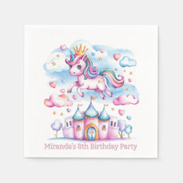 可愛いユニコーンマジカルキャッスルガールバースデーパーティー スタンダードカクテルナプキン