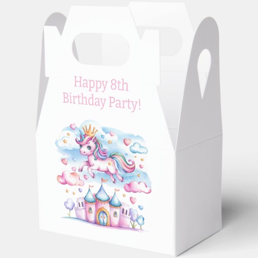 可愛いユニコーンマジカルキャッスルガールバースデーパーティー フェイバーボックス (見開き)